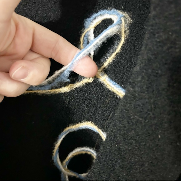 Vintage Carole Little Boiled Wool Cardigan Jacket Black- Yellow Blue White Swirl - Picture 13 of 16